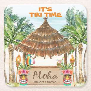 Dessous-de-verre Carré En Papier Tiki Luau   Plage tropicale Aloha