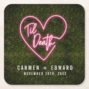 Dessous-de-verre Carré En Papier Til Death Neon signe Mariage du coeur