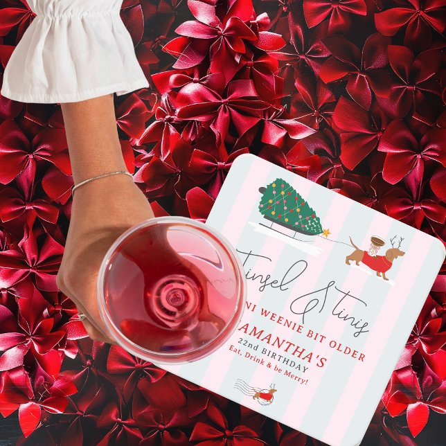 Dessous-de-verre Carré En Papier Tinsel & Tinis Tini Weenie Bit Older Xmas Doxie (Tinsel & Tinis Tini Weenie Bit Older Christmas Cocktails Birthday Party Coasters)