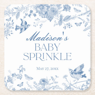 Dessous-de-verre Carré En Papier Toile De Jouy Bleue Fleurie Baby Sprinkle Vintage