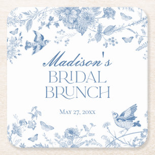 Dessous-de-verre Carré En Papier Toile de Jouy Bleue Vintage Floral Brunch de Marié