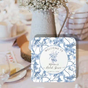 Dessous-de-verre Carré En Papier Toile Elegant Floral Bleu et Fête des mariées blan