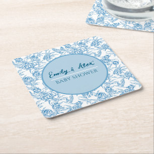 Dessous-de-verre Carré En Papier Toile oiseau et fleurs personnalisées avec nom Bab