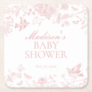 Dessous-de-verre Carré En Papier Toile Rose De Jouy Baby shower Floral Vintage