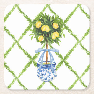 Dessous-de-verre Carré En Papier Topiaire de citron en style de chinoiserie avec un