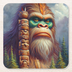 Dessous-de-verre Carré En Papier Totem amérindien de Bigfoot