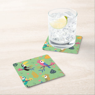 Dessous-de-verre Carré En Papier Toucans et perroquets