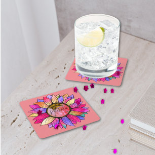 Dessous-de-verre Carré En Papier Tournesol Été rose et pourpre