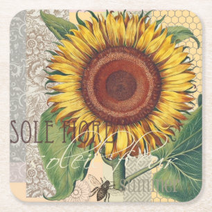 Dessous-de-verre Carré En Papier Tournesol Vintage Damas Fleur Art
