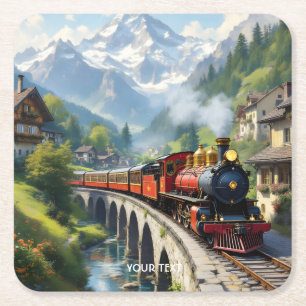 Dessous-de-verre Carré En Papier Train antique Imaginaire Crimson