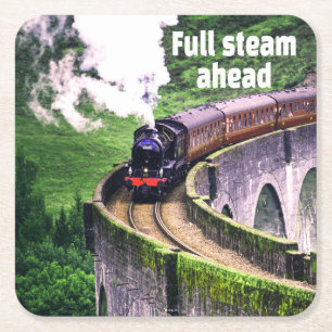 Dessous-de-verre Carré En Papier Train de locomotives à vapeur complète sur pont