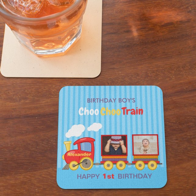 Dessous-de-verre Carré En Papier Train Jouet Toddler Boy Birthday Blue (Créateur téléchargé)