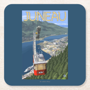 Dessous-de-verre Carré En Papier Tram affiche de Vintage voyage au-dessus de