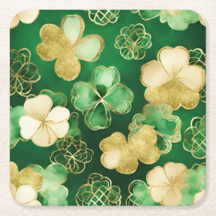 Dessous-de-verre Carré En Papier Trèfle de la Saint-Patrick vert et or
