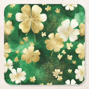 Dessous-de-verre Carré En Papier Trèfle de la Saint-Patrick vert et or