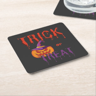 Dessous-de-verre Carré En Papier Trick ou Treat Funny Halloween Citrouille