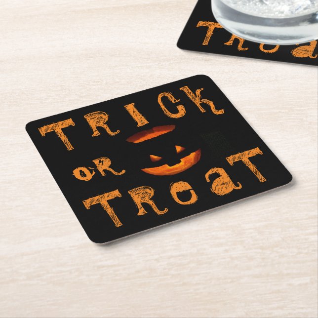 Dessous-de-verre Carré En Papier Tricoter ou traiter le Citrouille d'Halloween (Incliné)