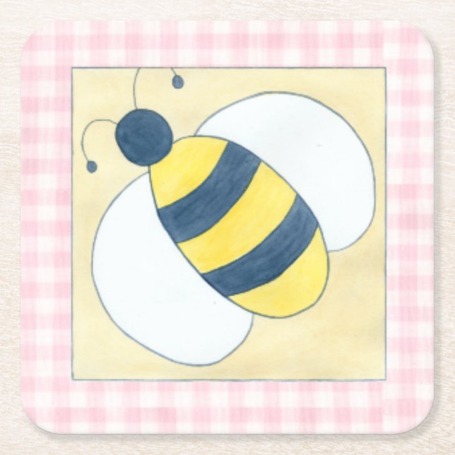 Dessous-de-verre Carré En Papier Trio d'abeilles aux fleurs (Devant)