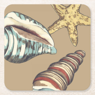Dessous-de-verre Carré En Papier Trio de Shell sur kaki