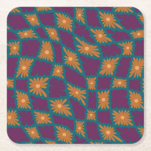 Dessous-de-verre Carré En Papier Trippy super 60s Flower Checks Orange Rose