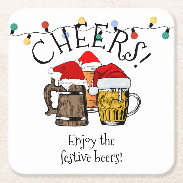 Dessous-de-verre Carré En Papier TROIS BIÈRES CHÈRES Noël (Devant)