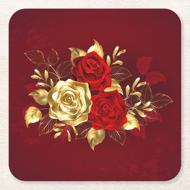 Dessous-de-verre Carré En Papier Trois Roses de bijoux (Devant)