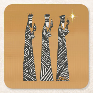 Dessous-de-verre Carré En Papier Trois Sages Hommes Noël Nativité en Noir et Blanc
