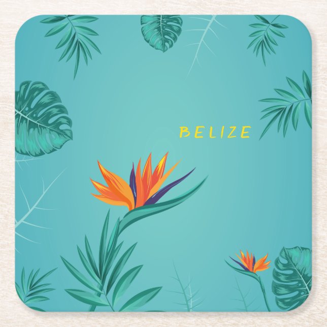 Dessous-de-verre Carré En Papier Tropical Turquoise Bleu Vert Palm Monogramme Beliz (Devant)
