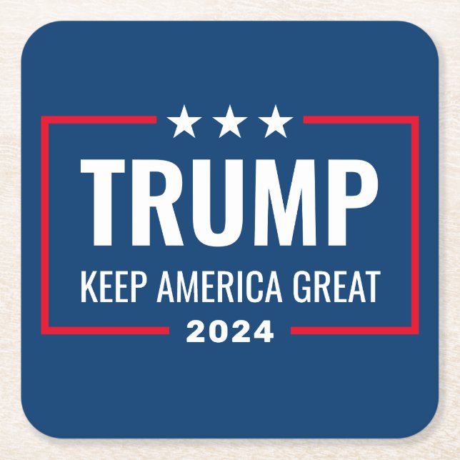 Dessous-de-verre Carré En Papier Trump 2024 Gardez l'Amérique grande - bleu rouge (Devant)