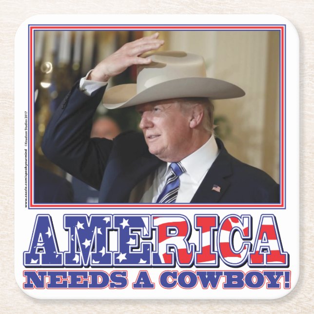 DESSOUS-DE-VERRE CARRÉ EN PAPIER TRUMP-AMERICA-COWBOY (Devant)