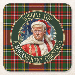 Dessous-de-verre Carré En Papier Trump MAGA Christmas Royal Stewart Tartan Plaid