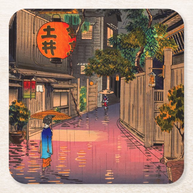 Dessous-de-verre Carré En Papier Tsuchiya Koitsu - Soirée à Ushigome (Devant)