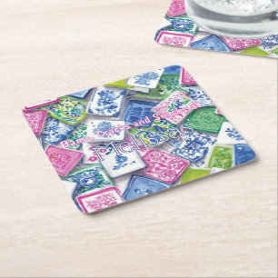 Dessous-de-verre Carré En Papier Tuiles Chic Bams Cracks Snacks Mahjong personnalis