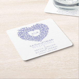 Dessous-de-verre Carré En Papier Tulip wreath ink dessin monogramme bleu mariage