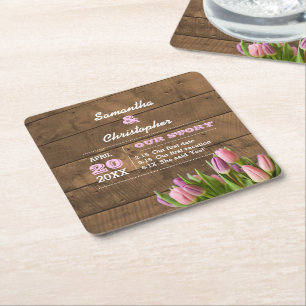 Dessous-de-verre Carré En Papier Tulipes & Barnwood Pastel Mariage personnalisé