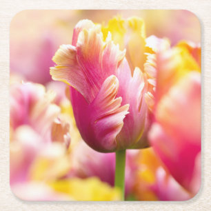 Dessous-de-verre Carré En Papier Tulipes en gros plan