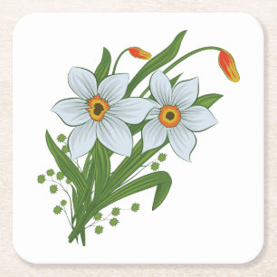 Dessous-de-verre Carré En Papier Tulipes et jonquilles Fleurs