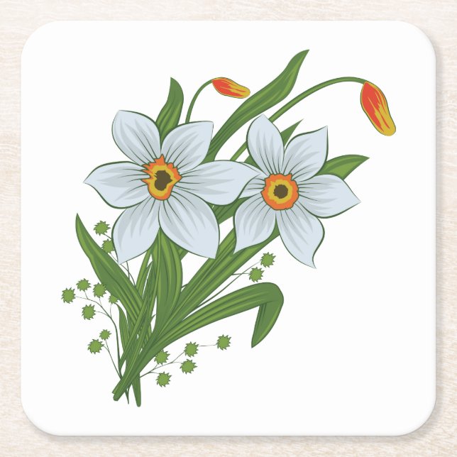 Dessous-de-verre Carré En Papier Tulipes et jonquilles Fleurs (Devant)