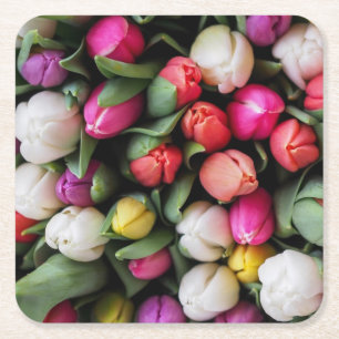 Dessous-de-verre Carré En Papier Tulipes Fleurs colorées Printemps de Pâques