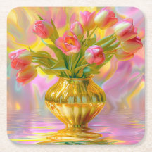 Tulipes roses vibrantes dans le Vase d'or