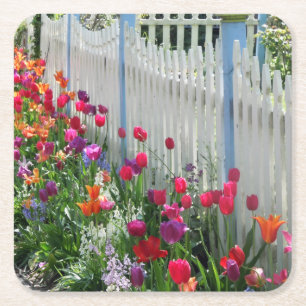 Dessous-de-verre Carré En Papier Tulips jardin blanc palissandre carré dessous de v