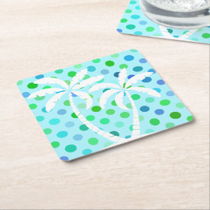 Dessous-de-verre Carré En Papier Turquoise Aqua Blue Lime Green À petits pois Moti