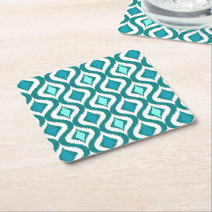 Dessous-de-verre Carré En Papier Turquoise Aqua Blue Retro Chic Ikat Drops Motif