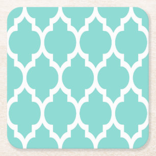 Dessous-de-verre Carré En Papier Turquoise Aqua Wht Moroccan Quatrefoil Pattern #4