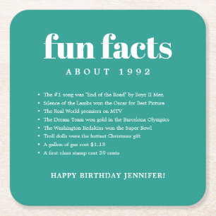 Dessous-de-verre Carré En Papier Turquoise Moderne Minimal Fun Facts Anniversaire A
