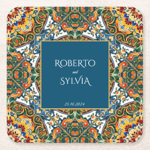 Dessous-de-verre Carré En Papier Turquoise talavera vintage mexicain mariage monogr