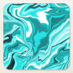 Dessous-de-verre Carré En Papier Turquoise, Turquoise et Marbre blanc