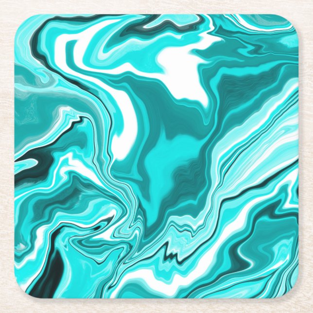 Dessous-de-verre Carré En Papier Turquoise, Turquoise et Marbre blanc (Devant)
