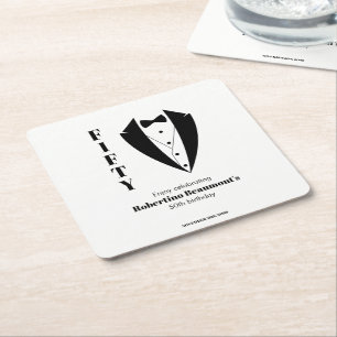 Dessous-de-verre Carré En Papier Tuxedo noir et blanc simple moderne 50e anniversai