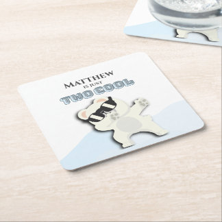 Dessous-de-verre Carré En Papier Two Cool Winter Polar Bear dabbing 2nd bday